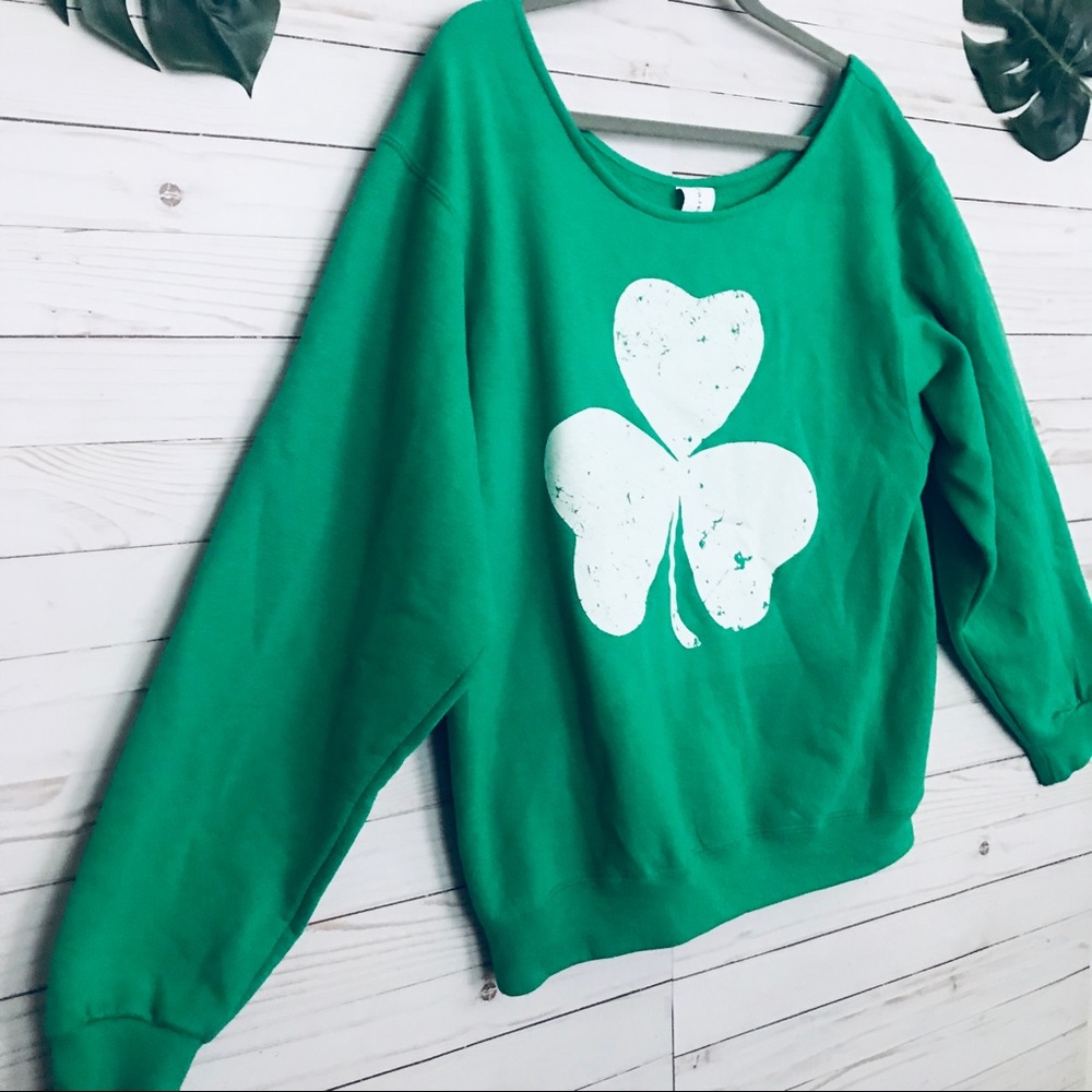 Shamrock Clover Off Shoulder Oversized Sweatshirt